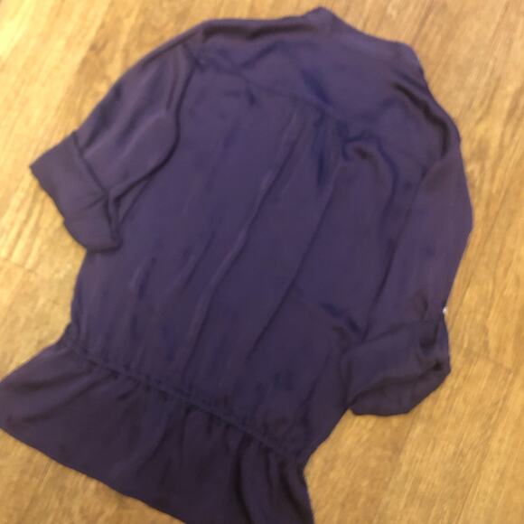 Michael Michael Kors Purple Satin Popover Roll Tab Peplum Blouse Size Small - Picture 7 of 10